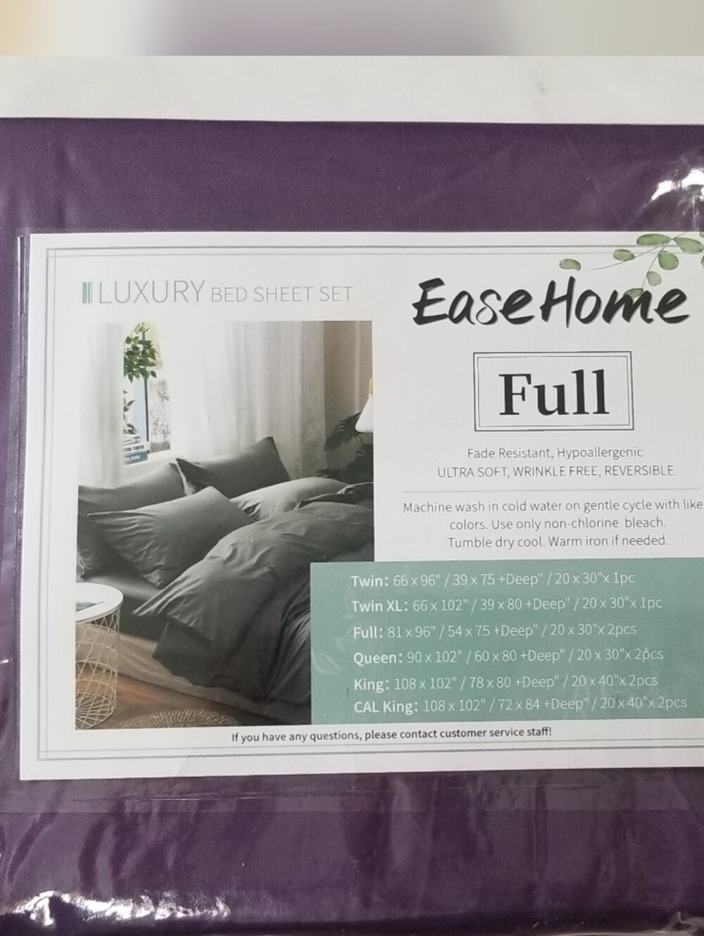EaseHome Purple Full Size Sheets Set Deep Pocket to 18 inch Mattress 4 Piece